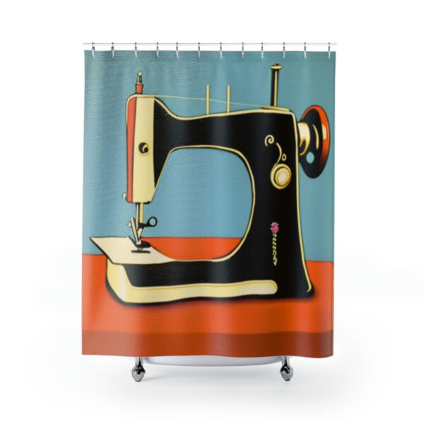 Original Mid Century Modern Retro Sewing Machine Shower Curtain Panel